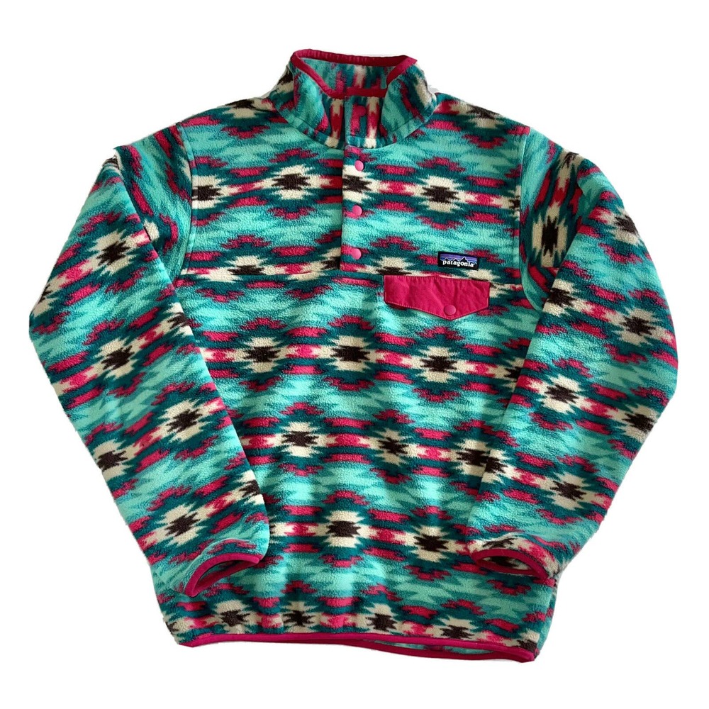 Patagonia Synchilla T Snap Fleece Women Small Wild Desert Southwest Teal Pink
